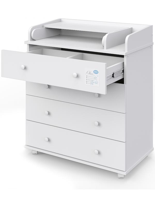 Комод детский с пеленальным столиком, раскладной, мод.Орион 804 (Oliver) ЛДСП белый - 4 ящика