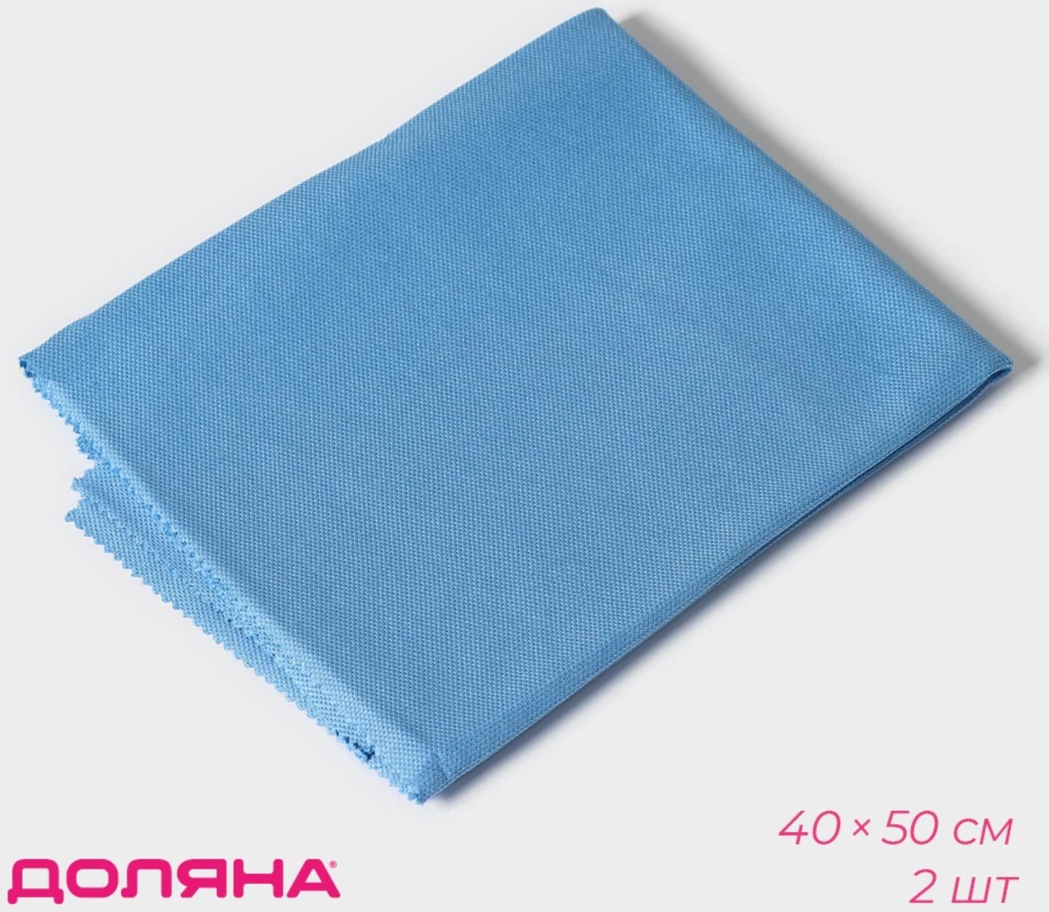 Салфетка для стекол и зеркал Доляна, 40×50 см, набор 2 шт, цвет голубой