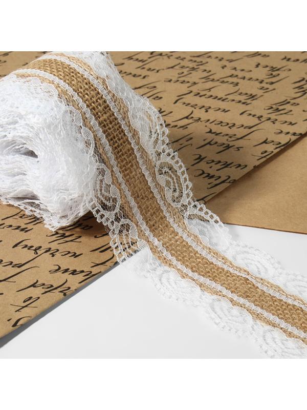 Лента из джута «Кружево», 60 мм, 4,5 ± 0,5 м, цвет белый