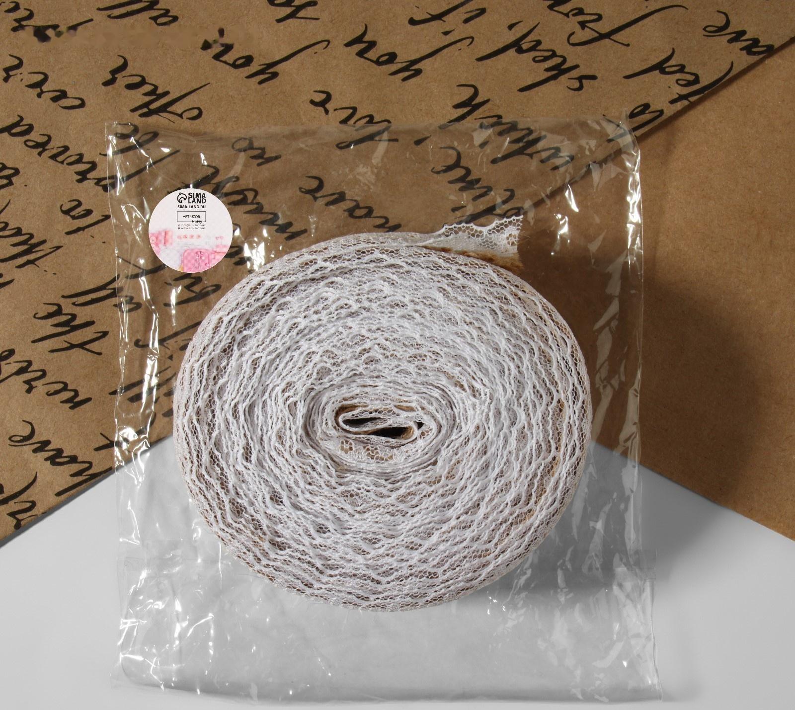 Лента из джута «Кружево», 40 мм, 4,5 ± 0,5 м, цвет белый