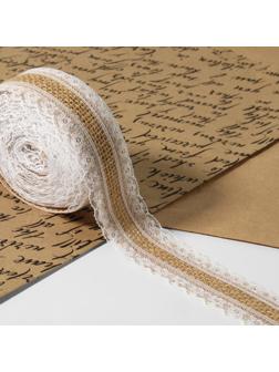 Лента из джута «Кружево», 40 мм, 4,5 ± 0,5 м, цвет белый