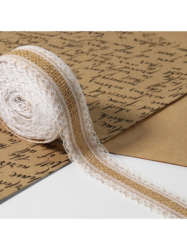 Лента из джута «Кружево», 40 мм, 4,5 ± 0,5 м, цвет белый