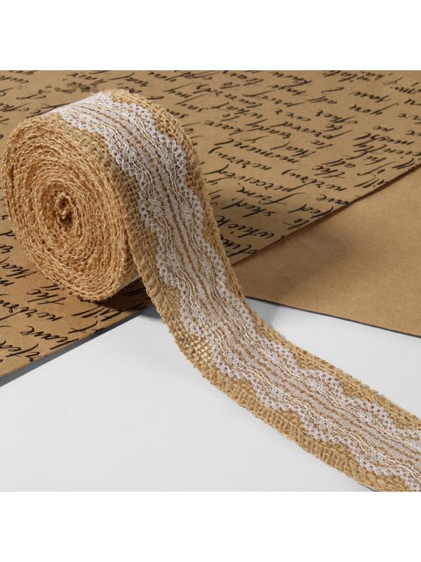 Лента из джута «Кружево», 50 мм, 4,5 ± 0,5 м, цвет белый