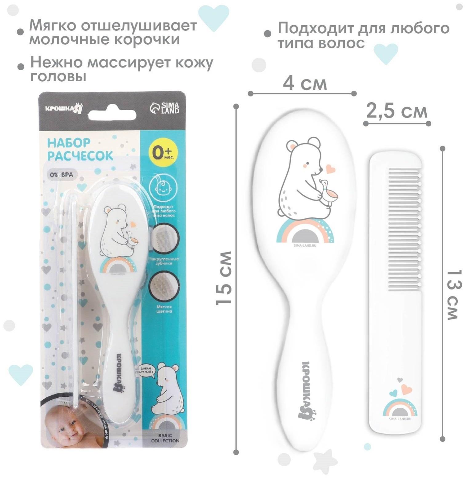 Набор расчесок для волос 2 шт. «Мишка» Basic, цвет белый