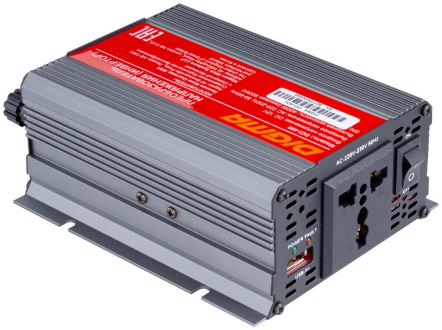 Преобразователь напряжения автомобильный Digma DCI-400, 12/220 В, 400 Вт