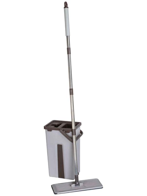 Набор для уборки ORION 2123: швабра, ведро с отжимом/полосканием, сменные насадки, 2 шт, 4 л, цвет серый