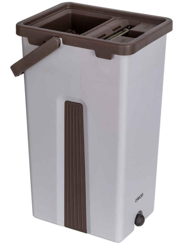 Набор для уборки ORION 2123: швабра, ведро с отжимом/полосканием, сменные насадки, 2 шт, 4 л, цвет серый