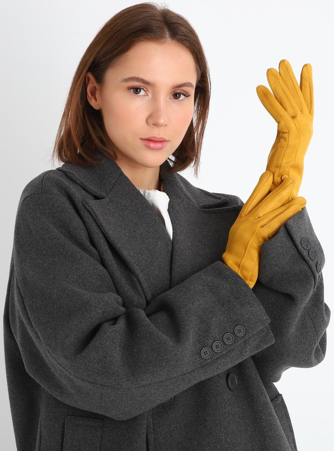 Перчатки женские, безразмерные, без утеплителя, цвет горчичный