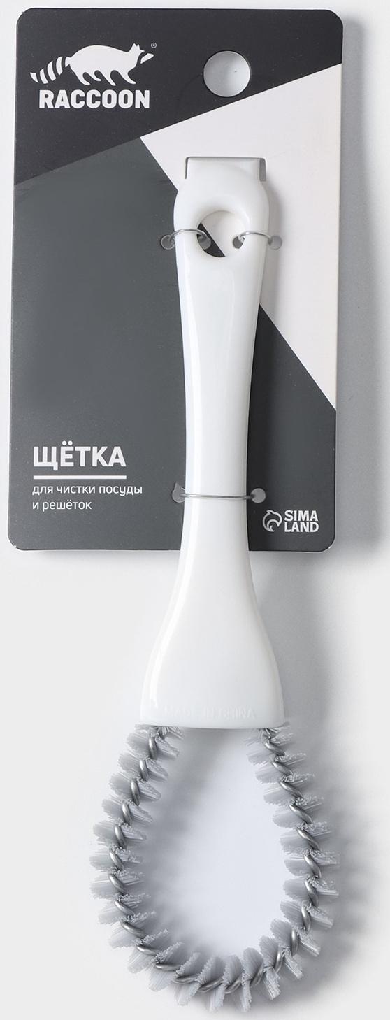 Щётка для чистки посуды и решёток-гриль Raccoon, круг, 19×5,5х2 см, цвет белый