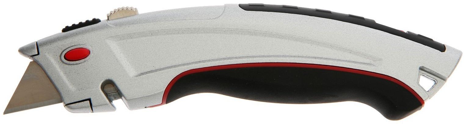 Нож трапециевидный ТУНДРА, металлический корпус, усиленный, обрезиненный, автовозврат, 19 мм   94596