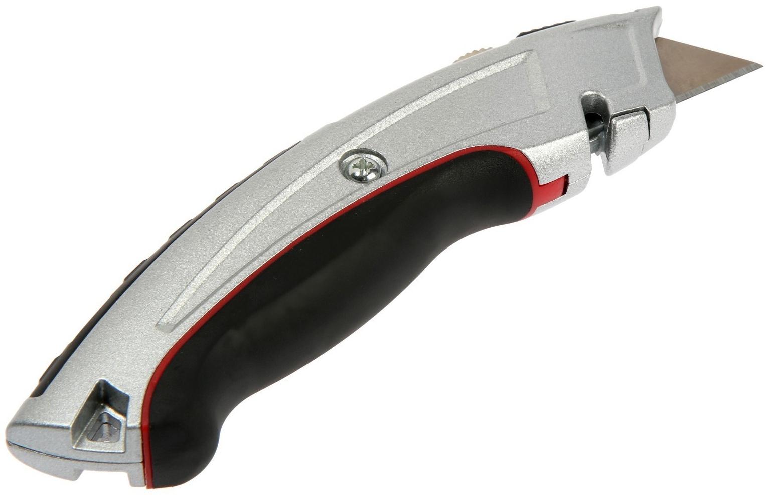 Нож трапециевидный ТУНДРА, металлический корпус, усиленный, обрезиненный, автовозврат, 19 мм   94596