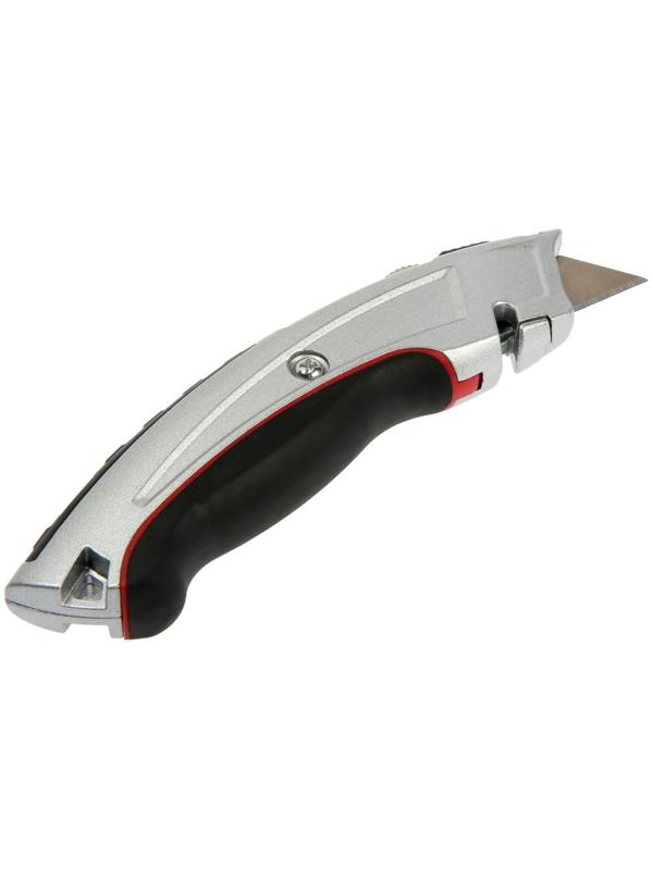 Нож трапециевидный ТУНДРА, металлический корпус, усиленный, обрезиненный, автовозврат, 19 мм   94596