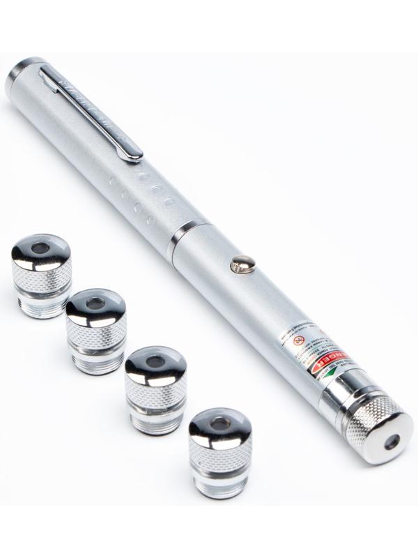 Лазерная указка, 532 нм, 4 насадки, 2 ААА, красный луч