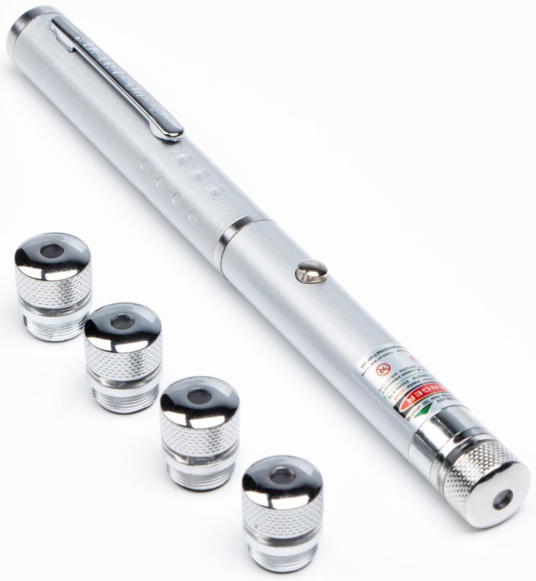 Лазерная указка, 532 нм, 4 насадки, 2 ААА, зеленый луч