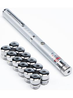 Лазерная указка, 532 нм, 12 насадок, 2 ААА, красный луч