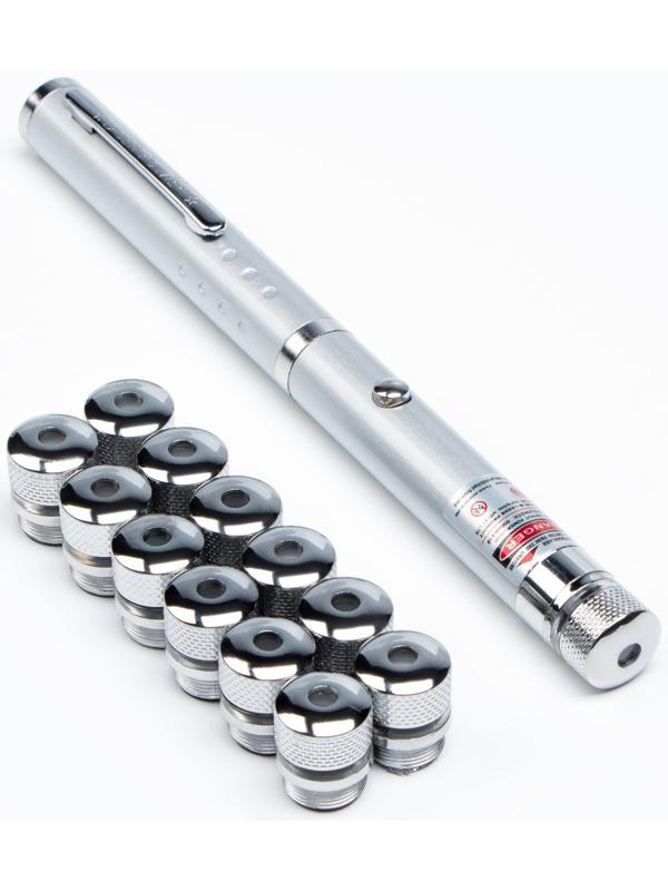 Лазерная указка, 532 нм, 12 насадок, 2 ААА, зеленый луч