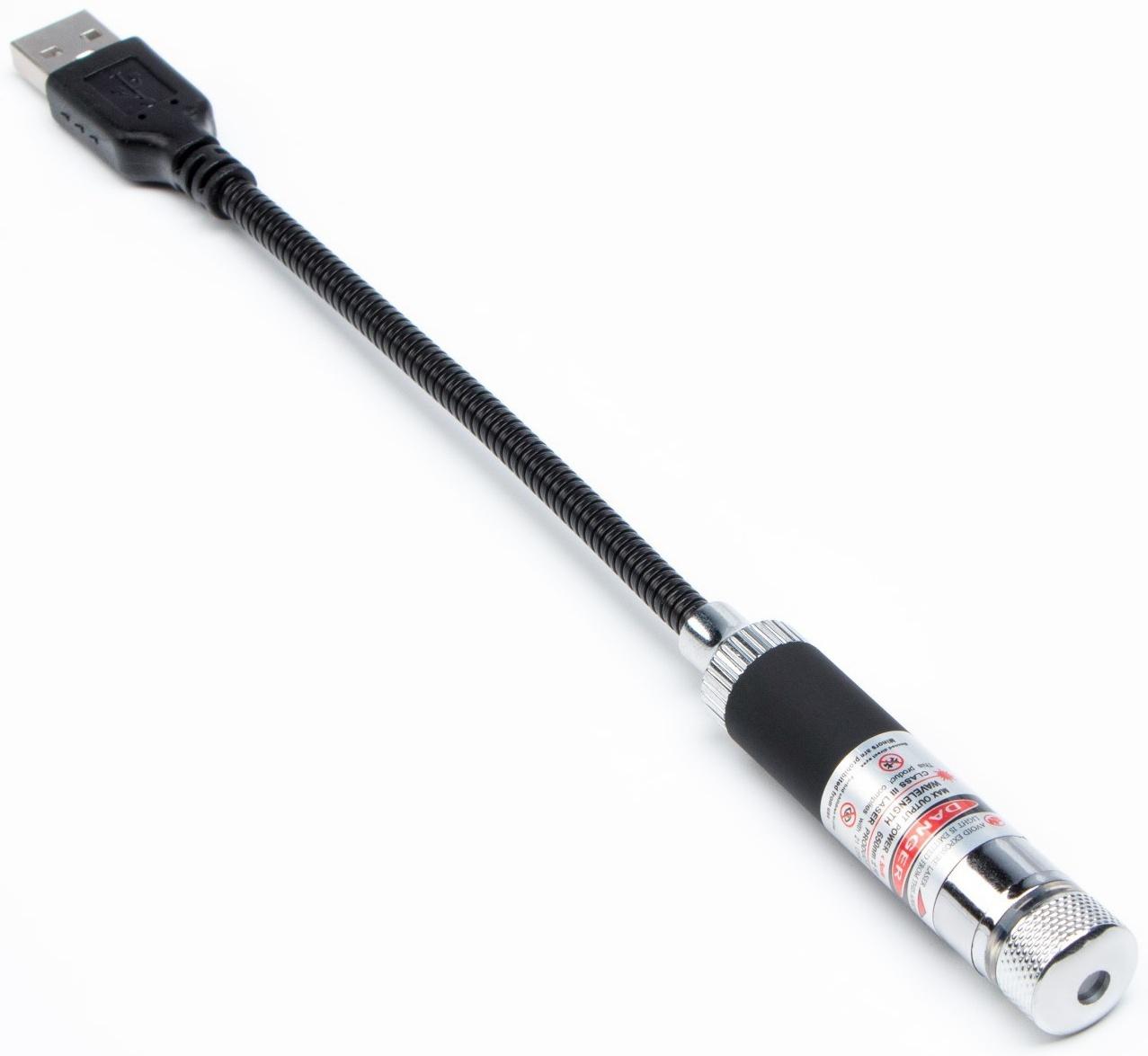 Лазерная указка аккумуляторная, 650 нм, 2 насадки, USB. красный луч