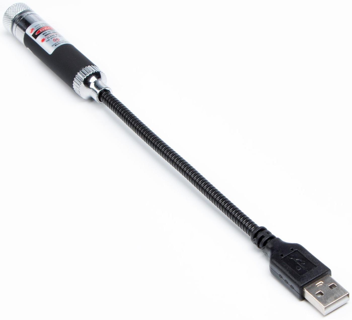 Лазерная указка аккумуляторная, 650 нм, 2 насадки, USB. красный луч