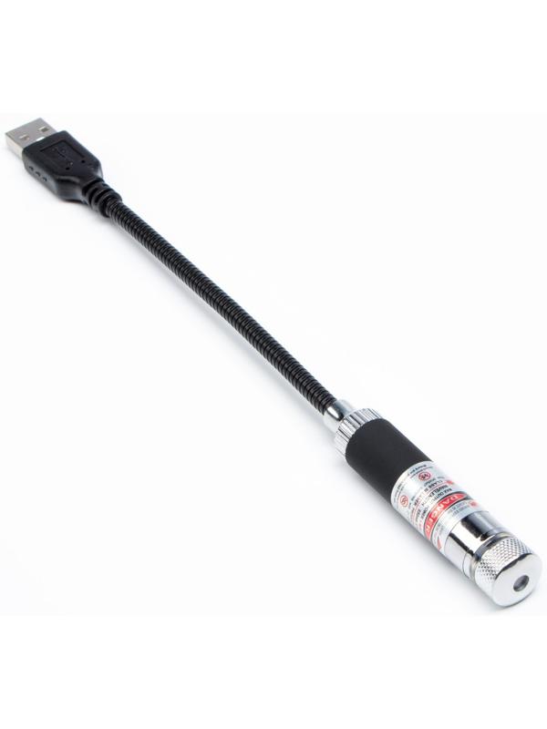 Лазерная указка аккумуляторная, 650 нм, 2 насадки, USB. красный луч