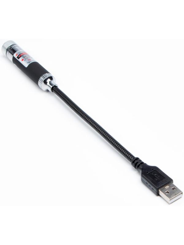 Лазерная указка аккумуляторная, 650 нм, 2 насадки, USB. красный луч