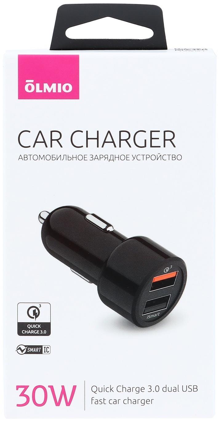 Зарядное устройство автомобильное Olmio Smart IC, 2 USB, 30 Вт, 5,4 А, QuickCharge3.0