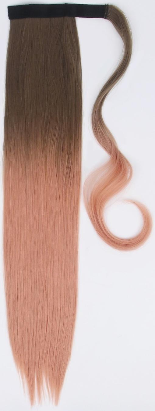 Хвост накладной, прямой волос, на резинке, 60 см, 100 гр, цвет омбре русый/пепельно-розовый