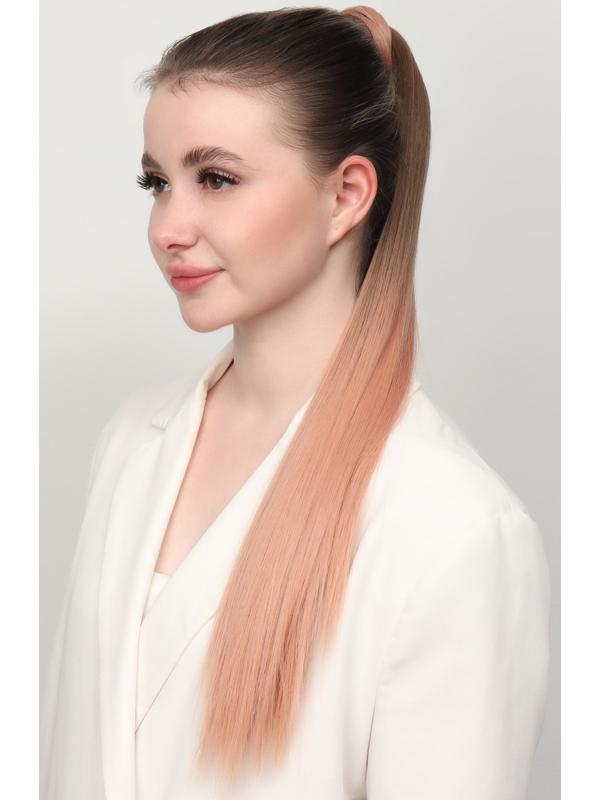 Хвост накладной, прямой волос, на резинке, 60 см, 100 гр, цвет омбре русый/пепельно-розовый