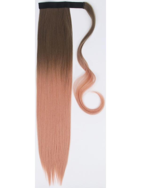 Хвост накладной, прямой волос, на резинке, 60 см, 100 гр, цвет омбре русый/пепельно-розовый