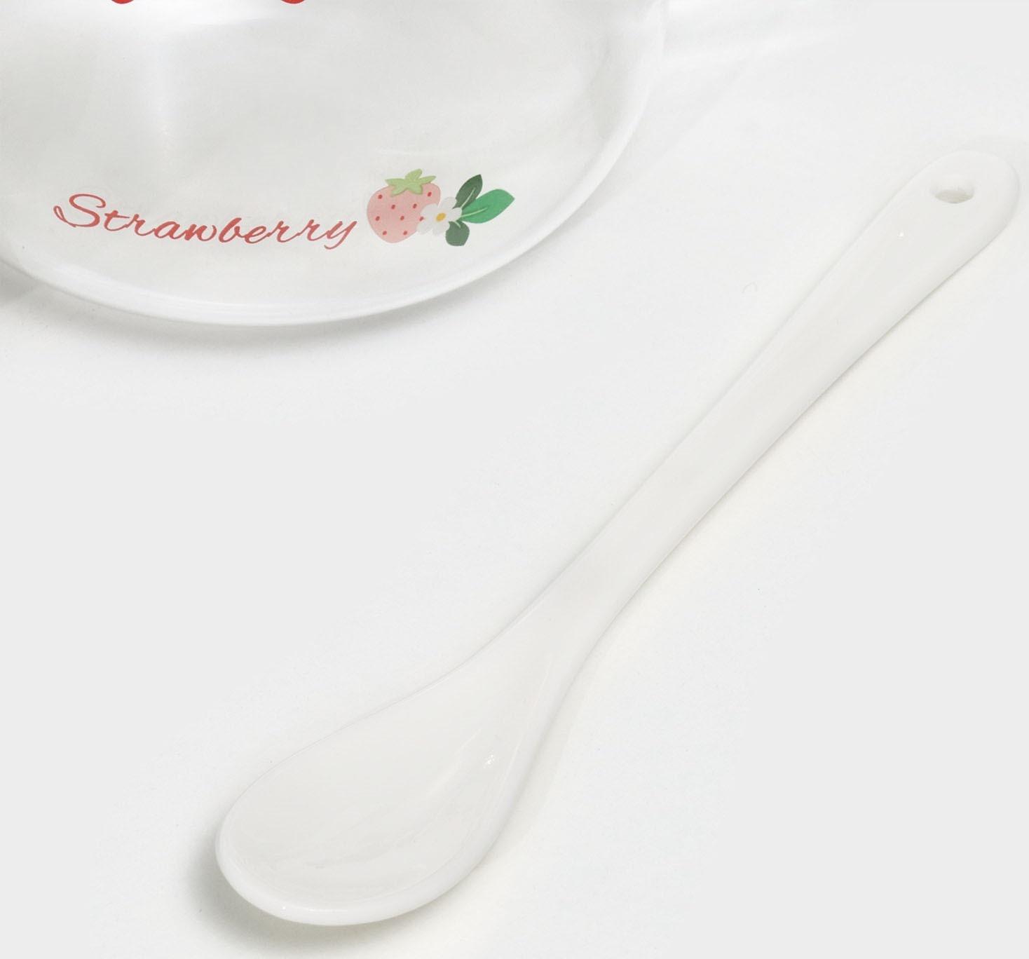 Кружка стеклянная с керамической крышкой и ложкой «Ягодка», 500 мл, 13×9,5×8,5 см