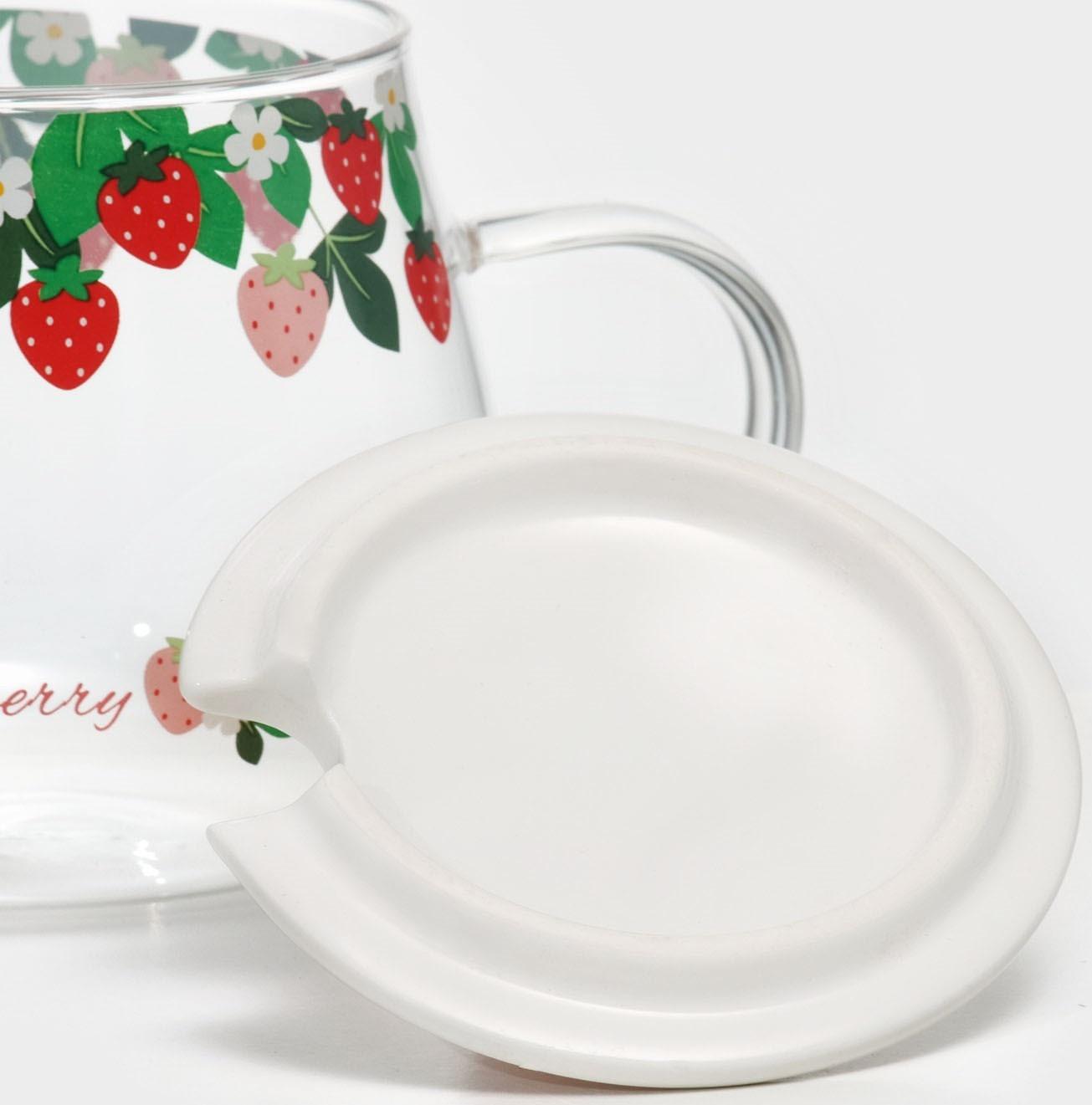 Кружка стеклянная с керамической крышкой и ложкой «Ягодка», 500 мл, 13×9,5×8,5 см