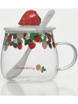 Кружка стеклянная с керамической крышкой и ложкой «Ягодка», 500 мл, 13×9,5×8,5 см