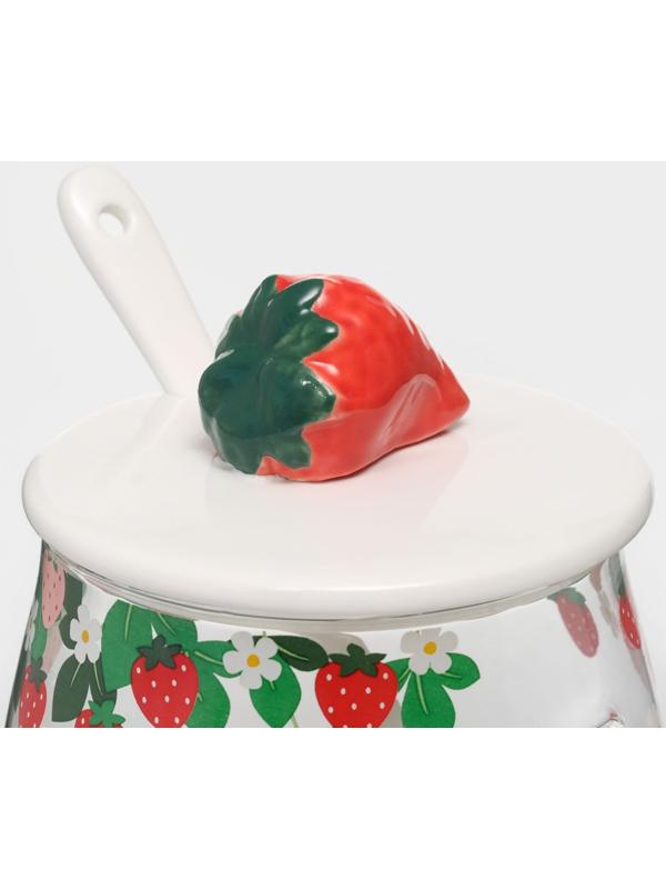 Кружка стеклянная с керамической крышкой и ложкой «Ягодка», 500 мл, 13×9,5×8,5 см