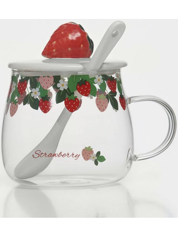 Кружка стеклянная с керамической крышкой и ложкой «Ягодка», 500 мл, 13×9,5×8,5 см