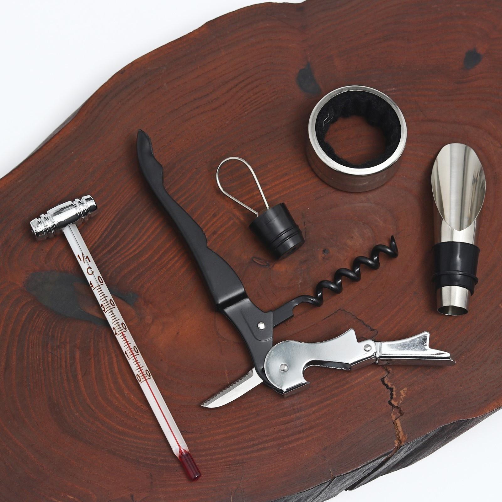 Подарочный набор штопор, аэратор, каплеуловитель, термометр «Для открытий», 14 х 16 см