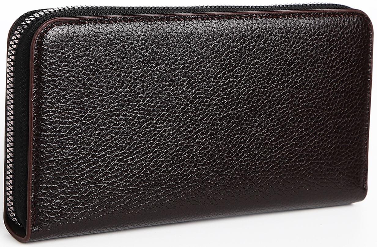 Портмоне мужское на молнии, отдел для купюр, для карт, для монет, цвет тёмно-коричневый
