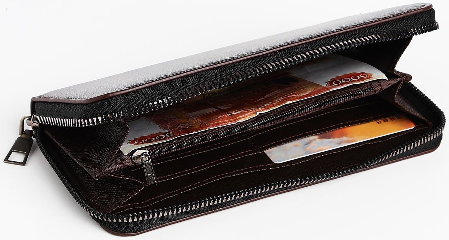 Портмоне мужское на молнии, отдел для купюр, для карт, для монет, цвет тёмно-коричневый