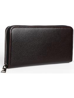 Портмоне мужское на молнии, отдел для купюр, для карт, для монет, цвет тёмно-коричневый