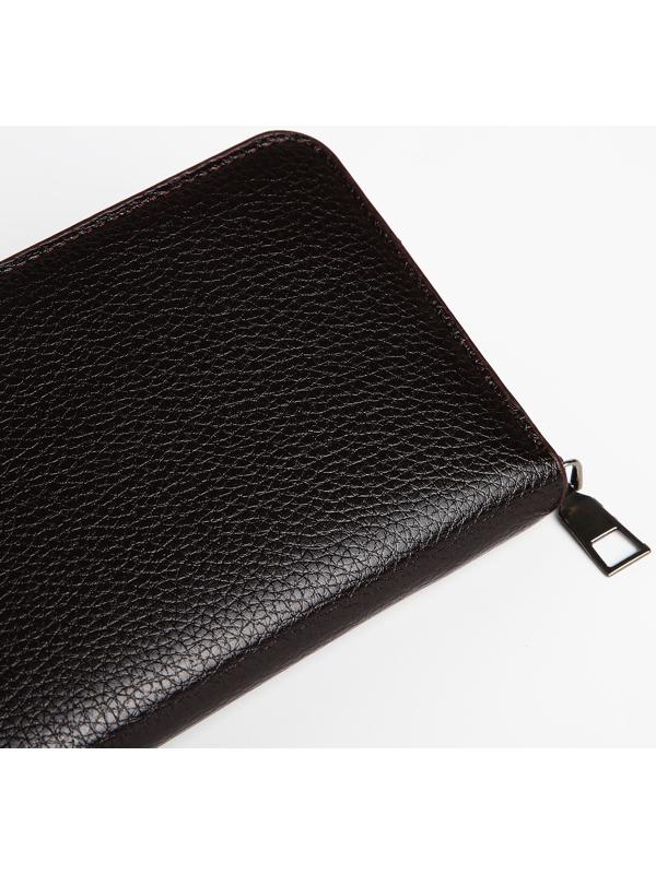 Портмоне мужское на молнии, отдел для купюр, для карт, для монет, цвет тёмно-коричневый