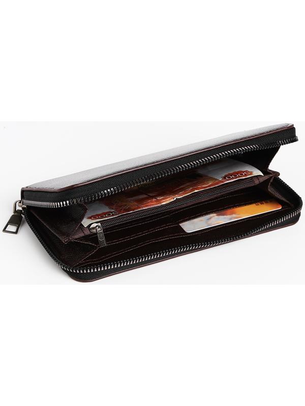 Портмоне мужское на молнии, отдел для купюр, для карт, для монет, цвет тёмно-коричневый