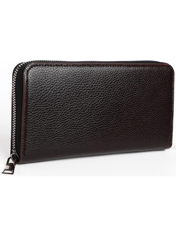 Портмоне мужское на молнии, отдел для купюр, для карт, для монет, цвет тёмно-коричневый