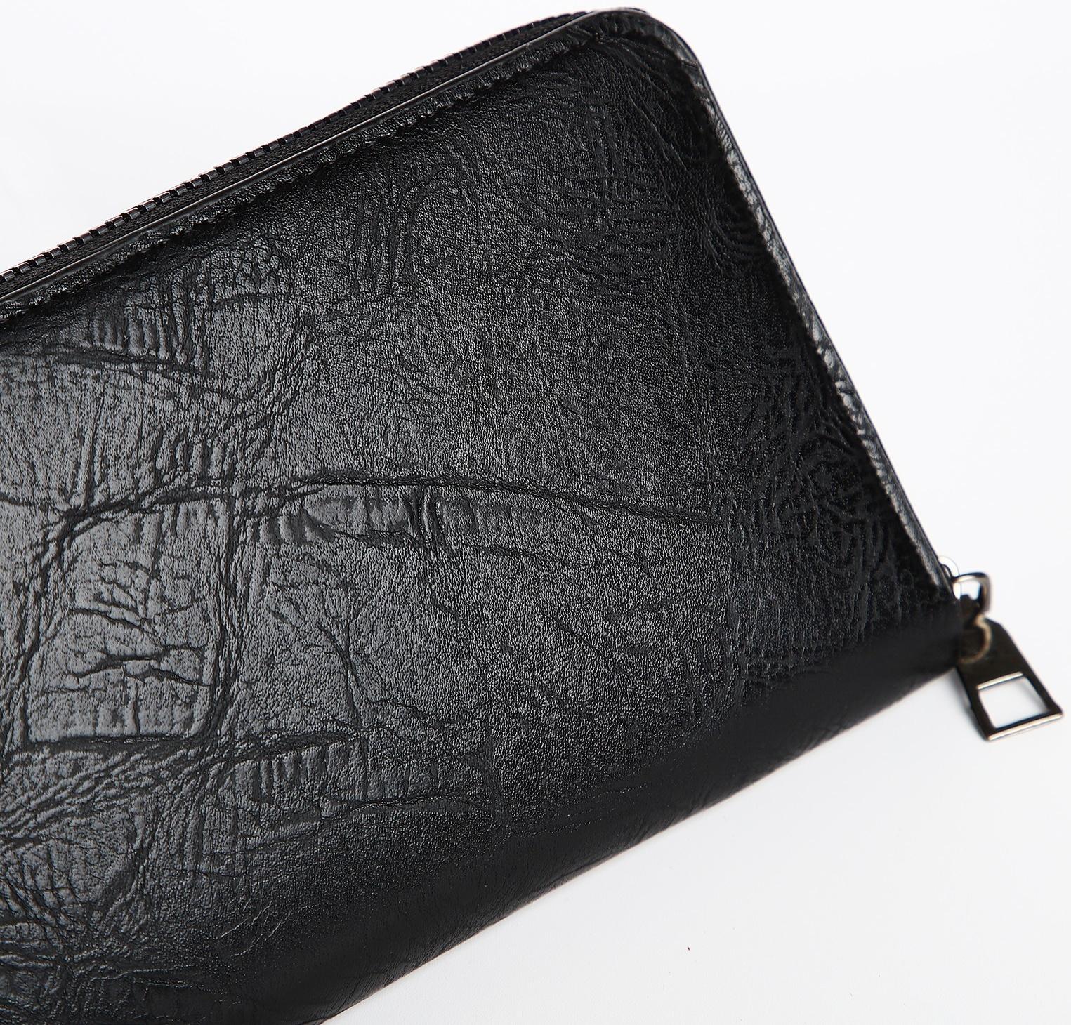 Портмоне мужское на молнии, отдел для купюр, для карт, для монет, цвет чёрный