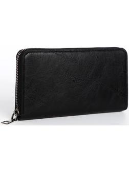 Портмоне мужское на молнии, отдел для купюр, для карт, для монет, цвет чёрный