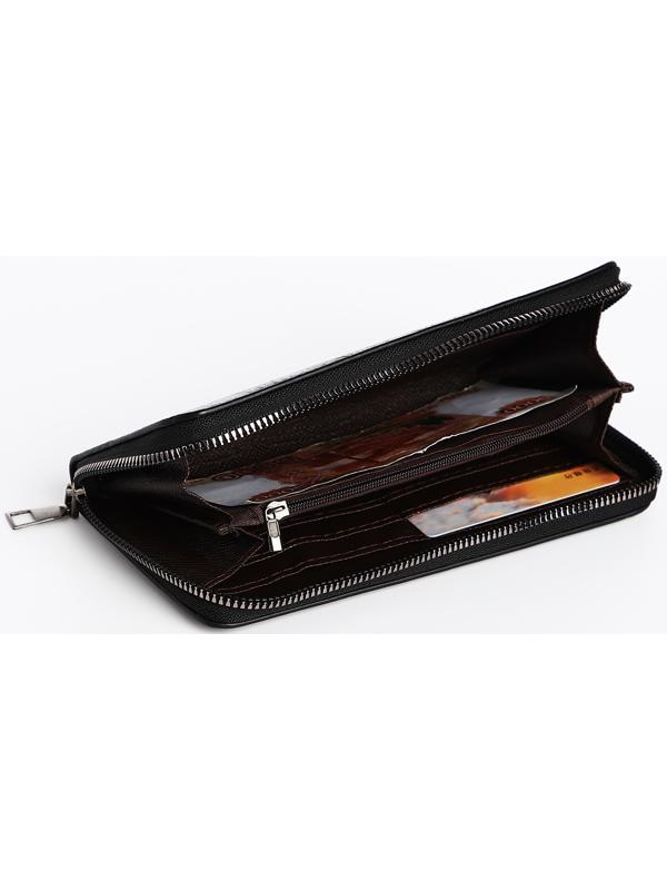 Портмоне мужское на молнии, отдел для купюр, для карт, для монет, цвет чёрный