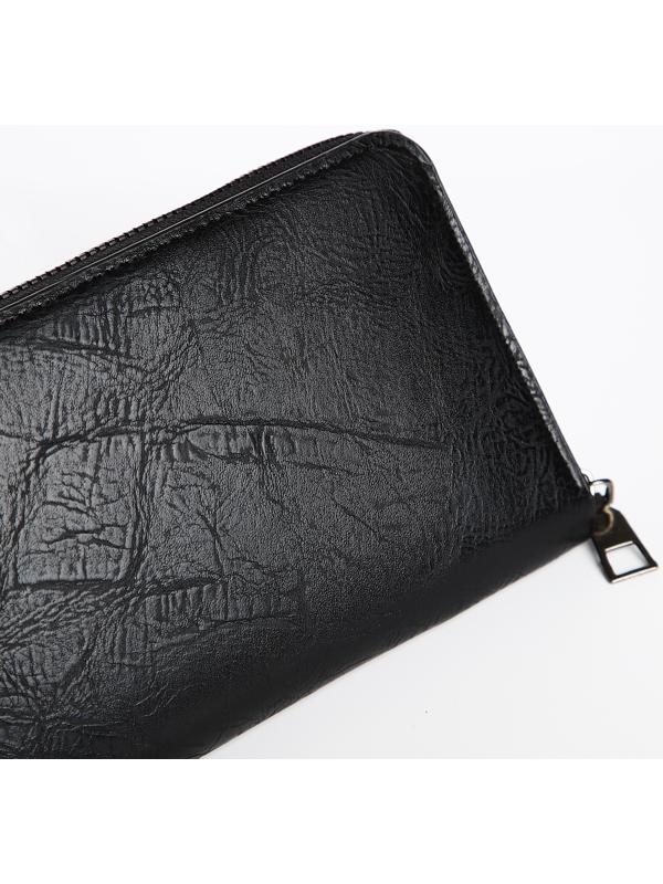 Портмоне мужское на молнии, отдел для купюр, для карт, для монет, цвет чёрный