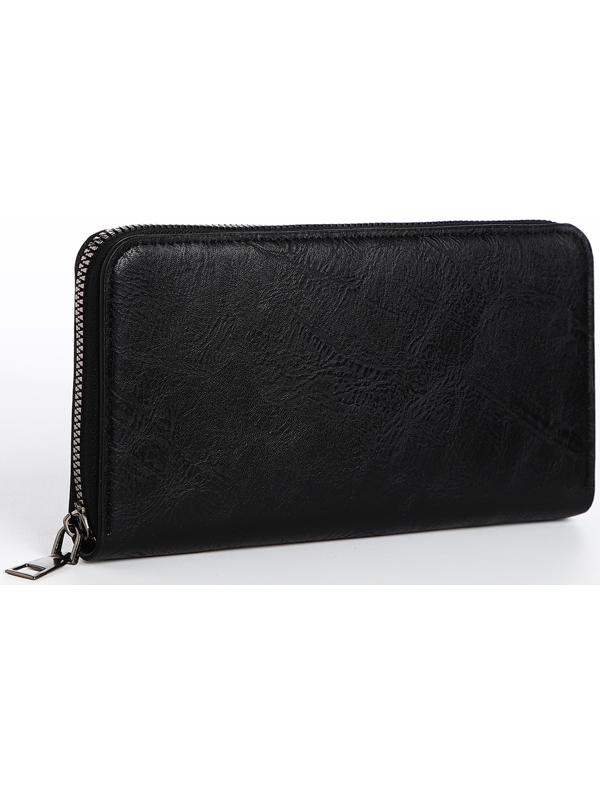 Портмоне мужское на молнии, отдел для купюр, для карт, для монет, цвет чёрный