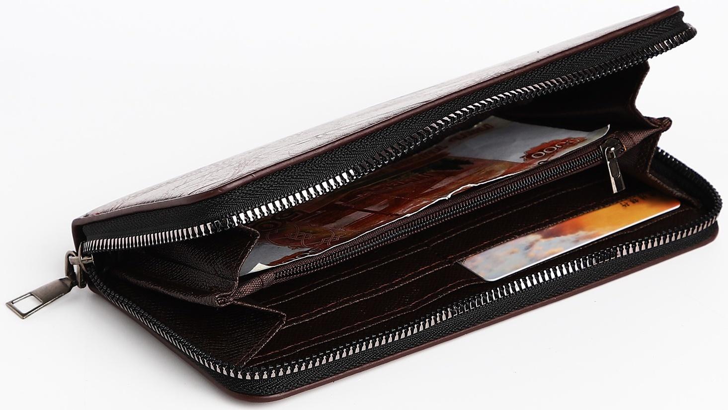 Портмоне мужское на молнии, отдел для купюр, для карт, для монет, цвет коричневый