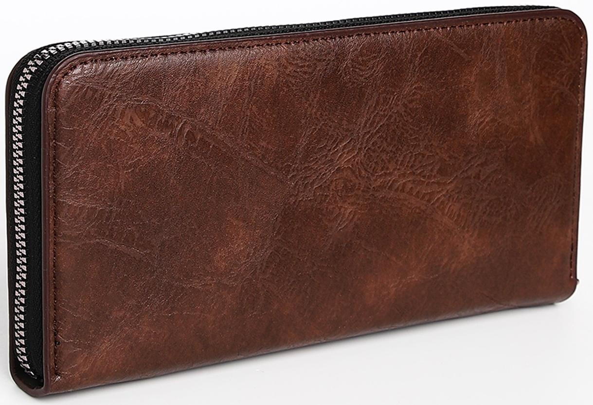 Портмоне мужское на молнии, отдел для купюр, для карт, для монет, цвет коричневый