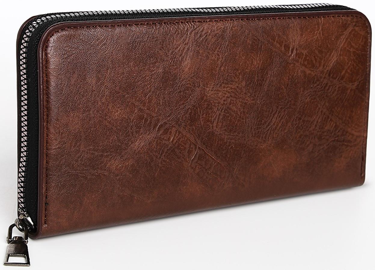 Портмоне мужское на молнии, отдел для купюр, для карт, для монет, цвет коричневый
