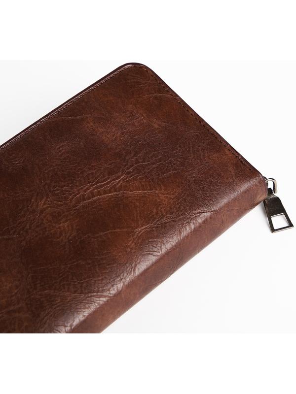 Портмоне мужское на молнии, отдел для купюр, для карт, для монет, цвет коричневый