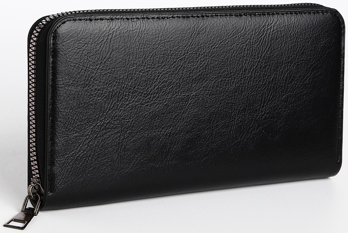 Портмоне мужское на молнии, отдел для купюр, для карт, для монет, цвет чёрный